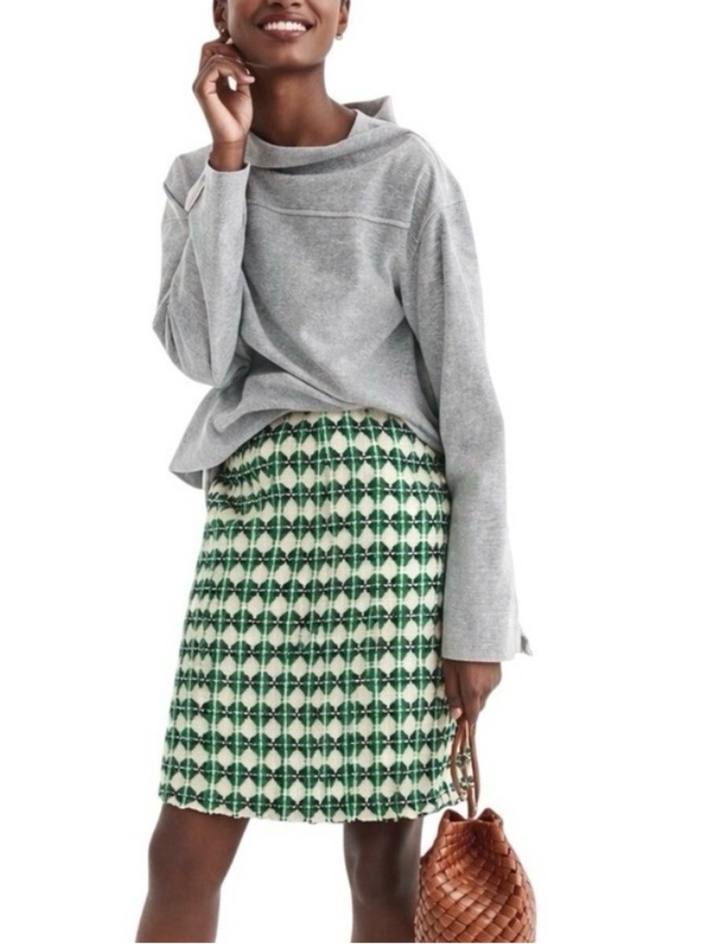 J.Crew Green White Geometric Textured Pencil Skirt Metallic Accents Size 6